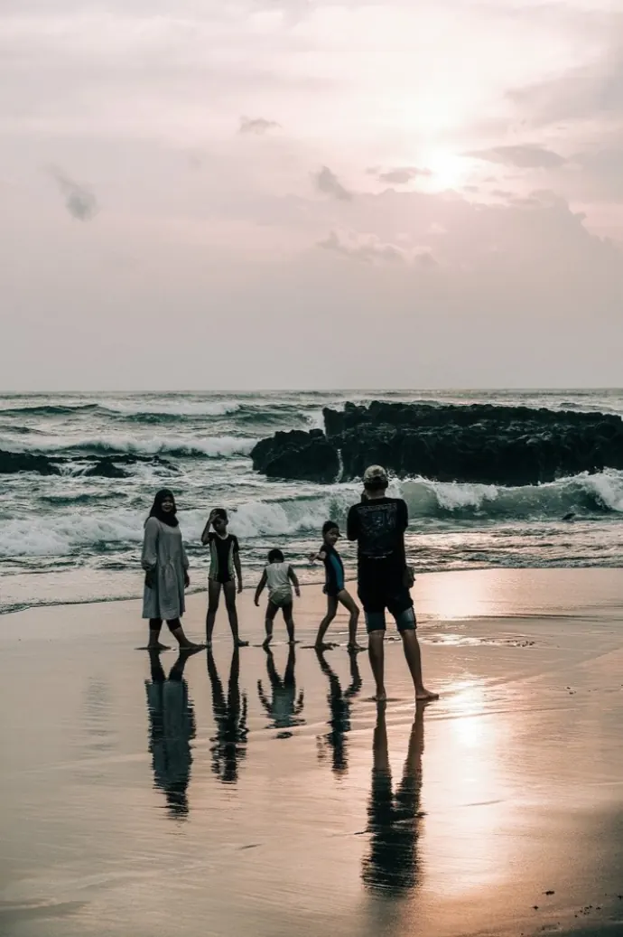 Family walking together on a beach